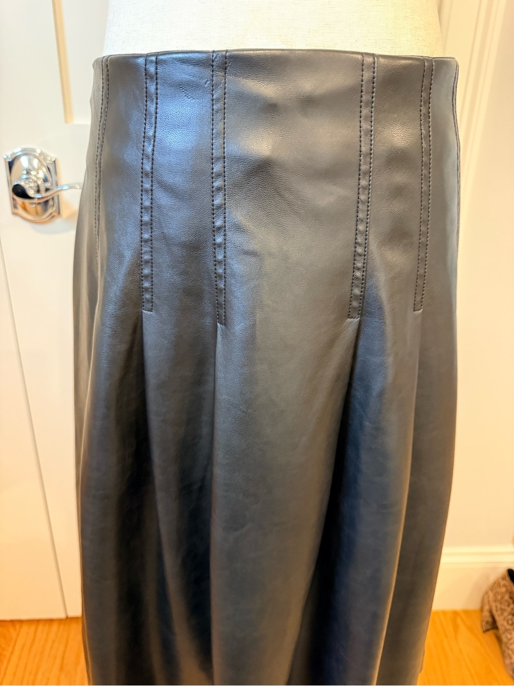 Black Faux Leather A-Line Midi Skirt - Picture 8 of 16